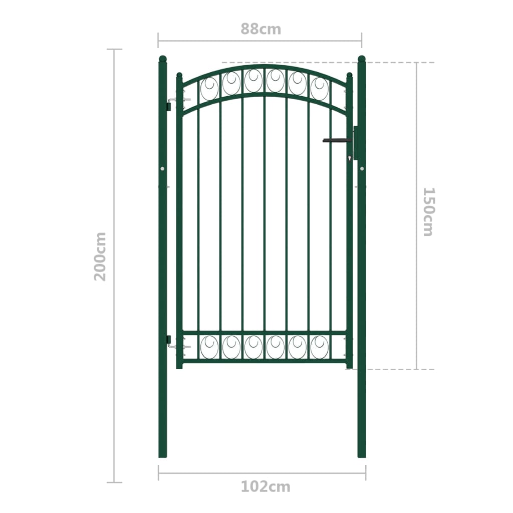 Оградна врата с арковидна горна част стомана 100x150 см зелена