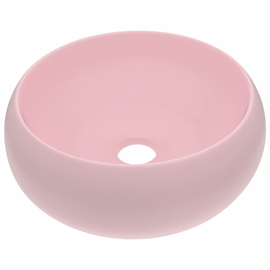 Луксозна кръгла мивка, матово розова, 40x15 см, керамика