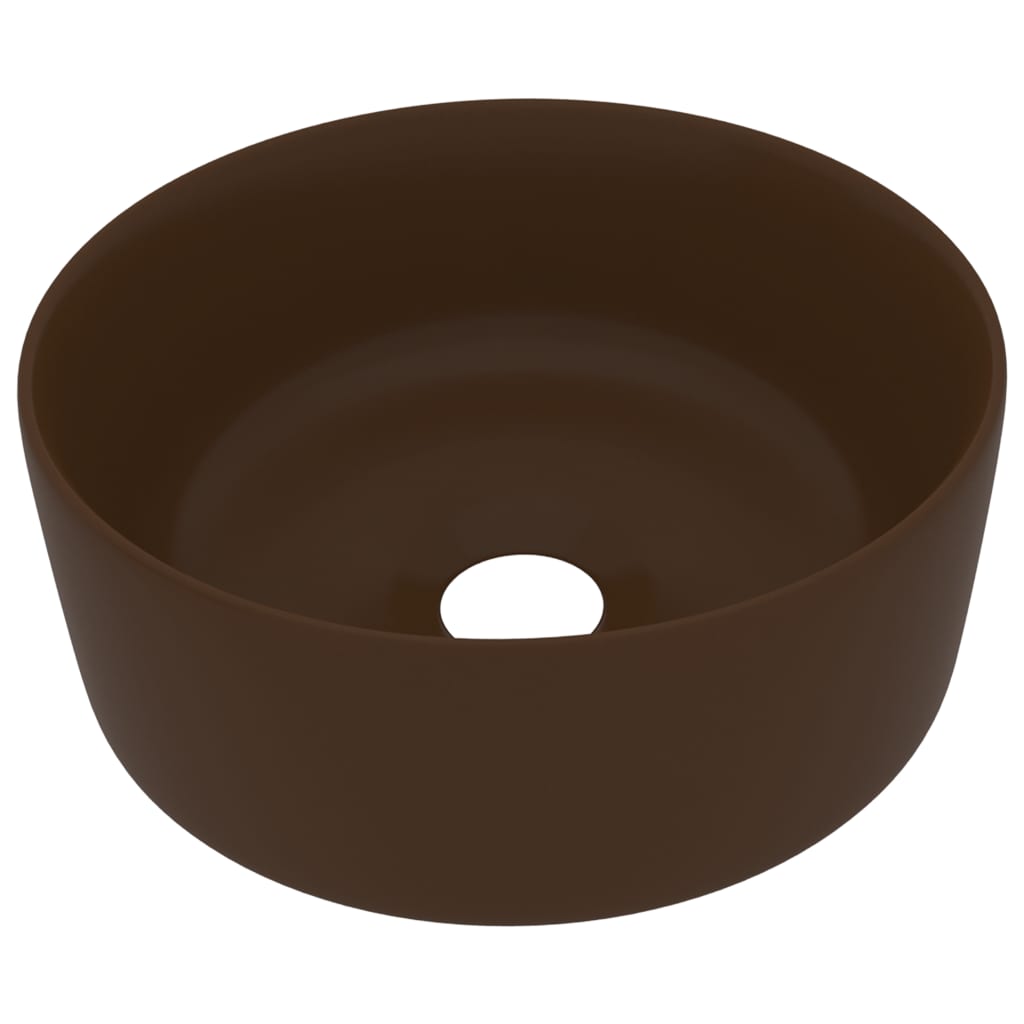 Луксозна кръгла мивка, матово тъмнокафява, 40x15 см, керамика