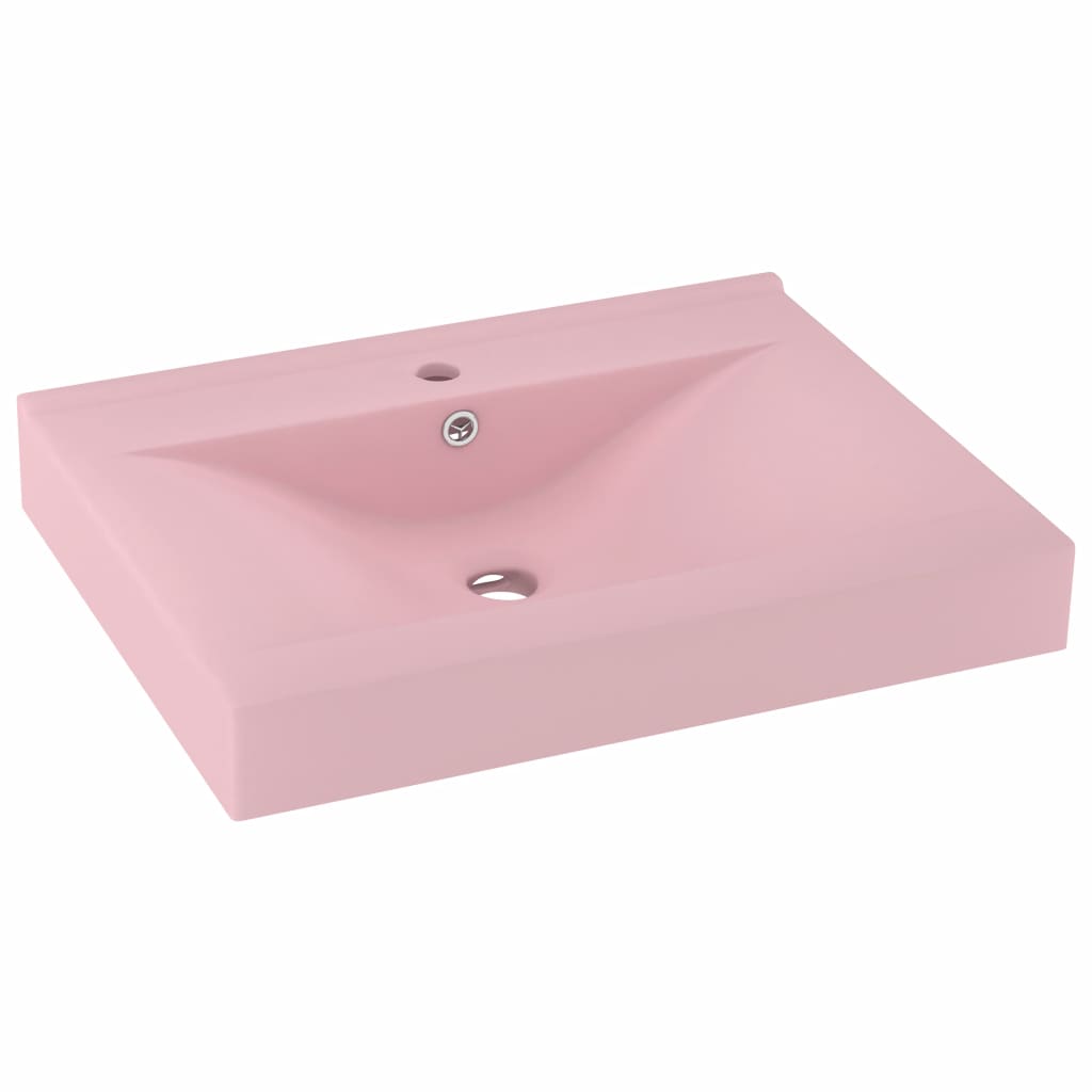 Луксозна мивка с отвор за кран розов мат 60x46 см керамика