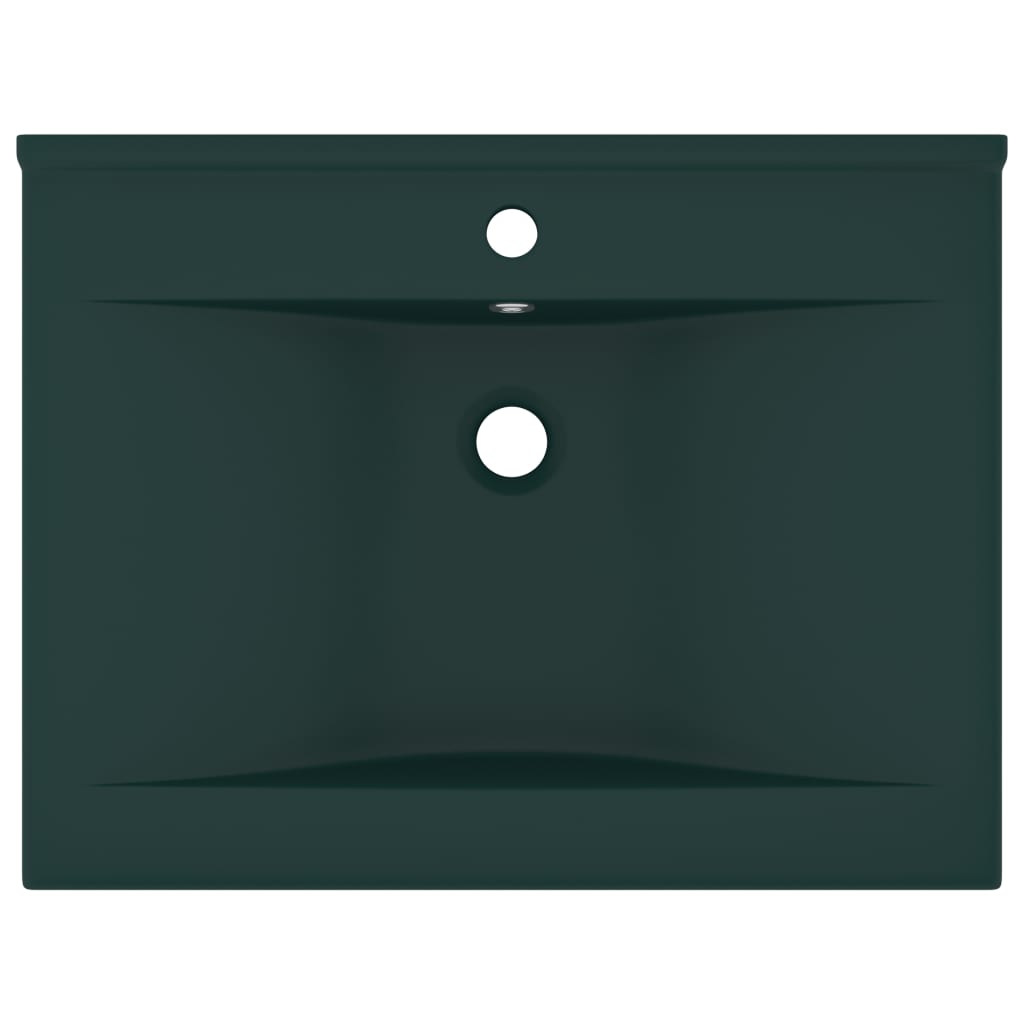 Луксозна мивка с отвор за кран тъмнозелен мат 60x46 см керамика