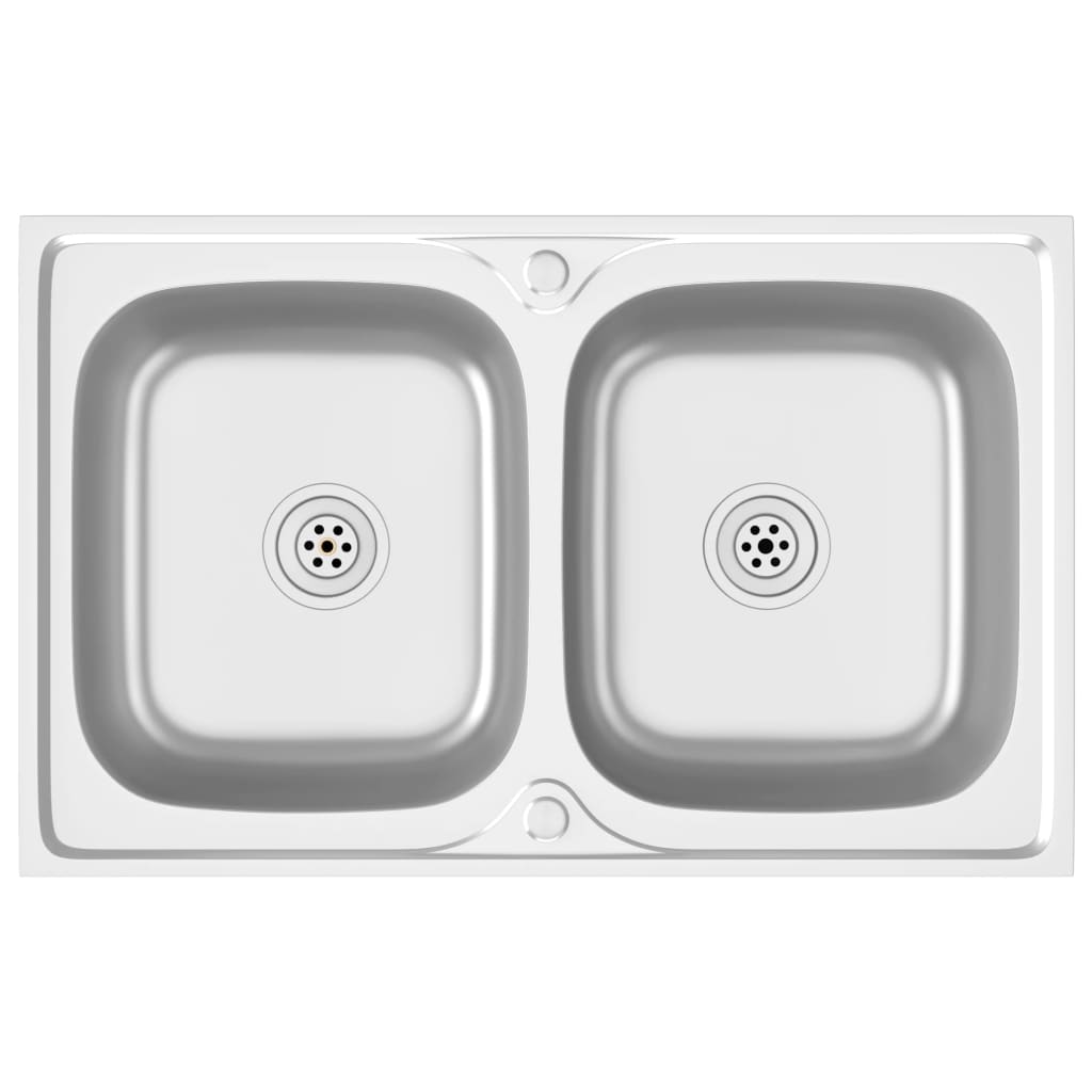 Кухненска мивка с две корита, сребриста, 800x500x155 мм, инокс