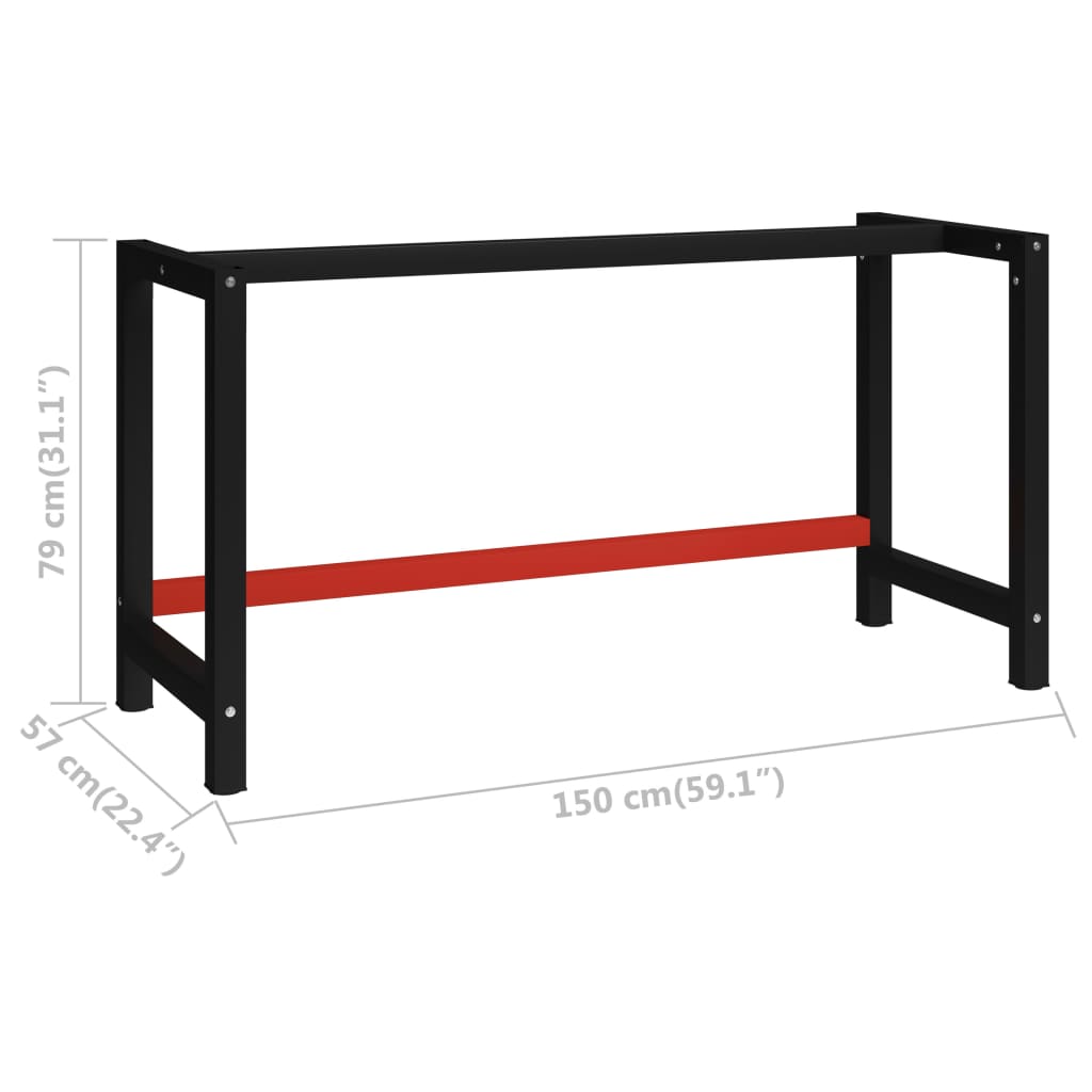 Рамка за работна маса, метал, 150x57x79 см, черно и червено