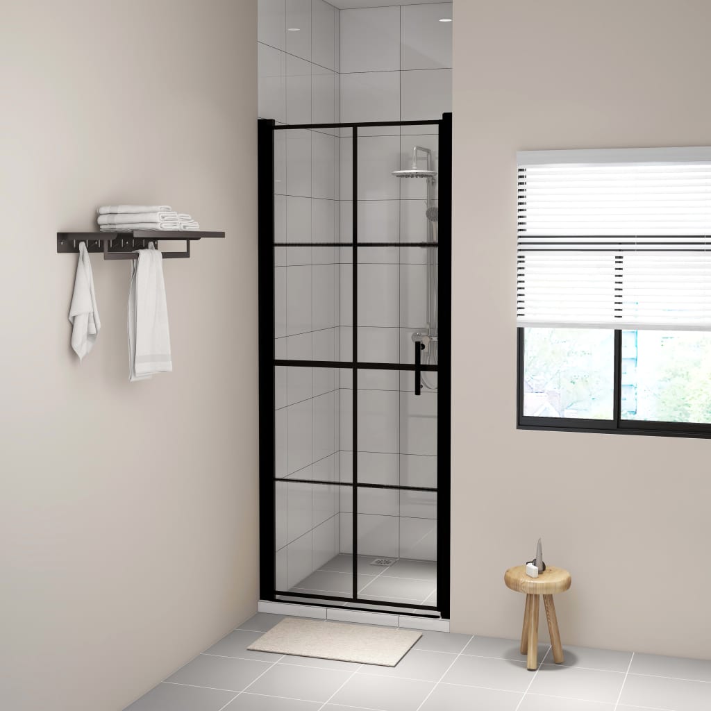 Врата за душ, закалено стъкло, 91x195 см, черна