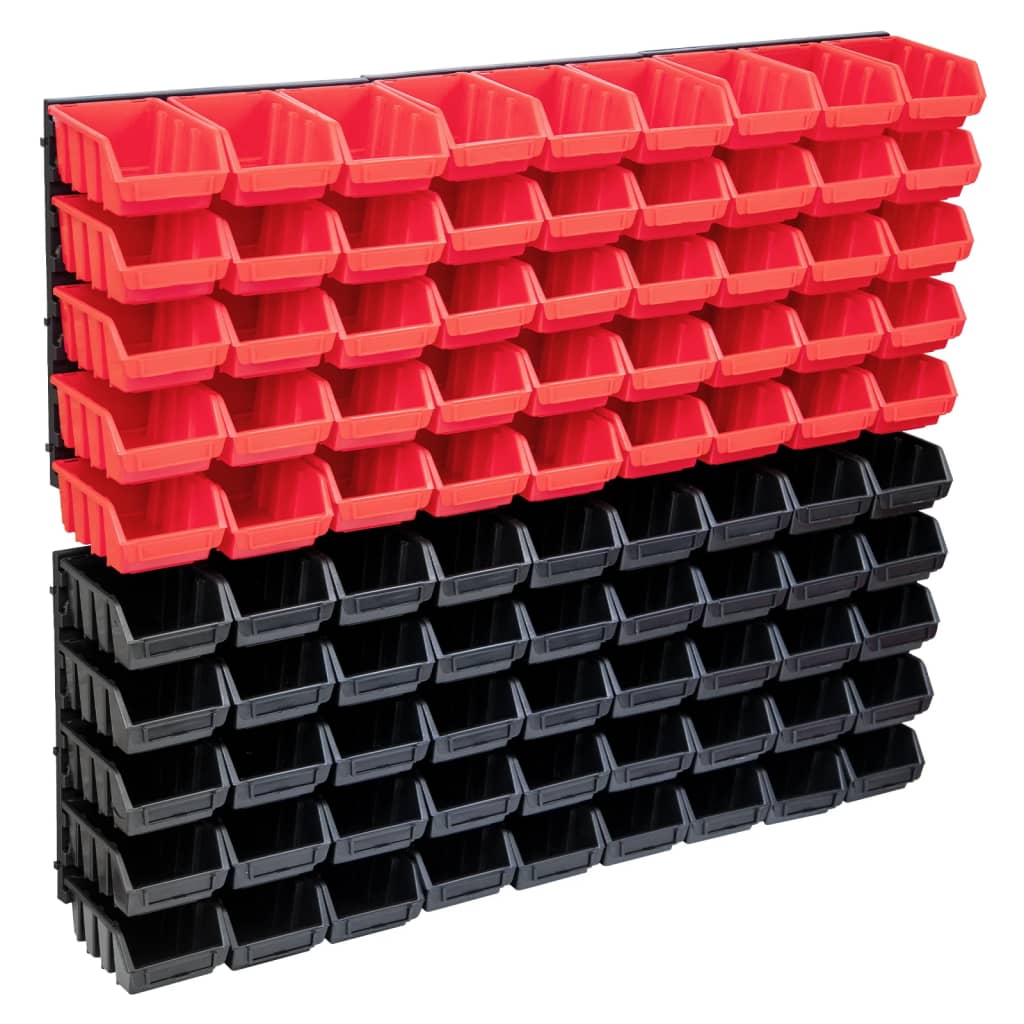 Стенен органайзер с 96 бр кутии за инструменти червено и черно