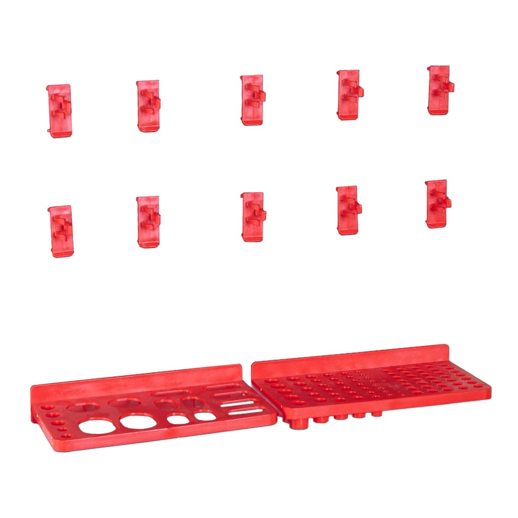Стенен органайзер със 141 бр кутии за инструменти червено-черно
