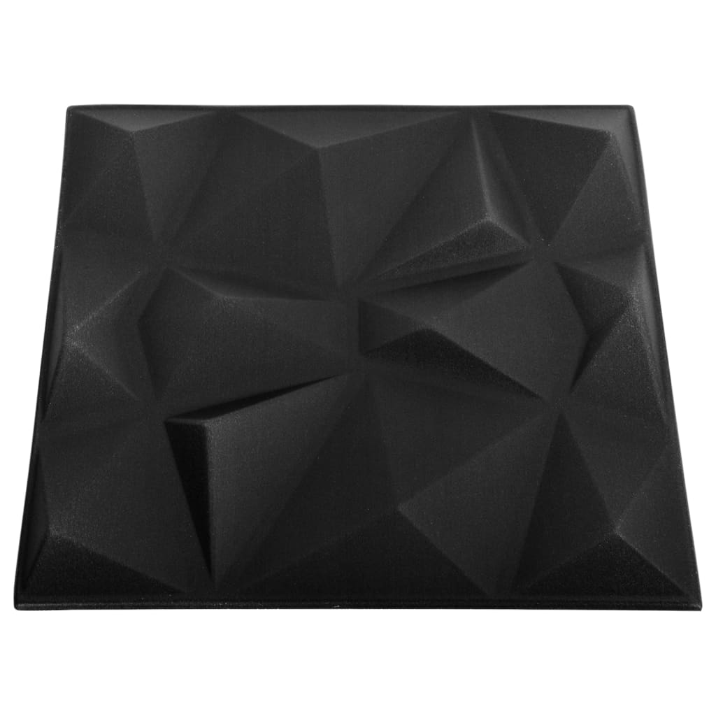 3D стенни панели, 24 бр, 50x50 см, диамантено черно, 6 кв.м.