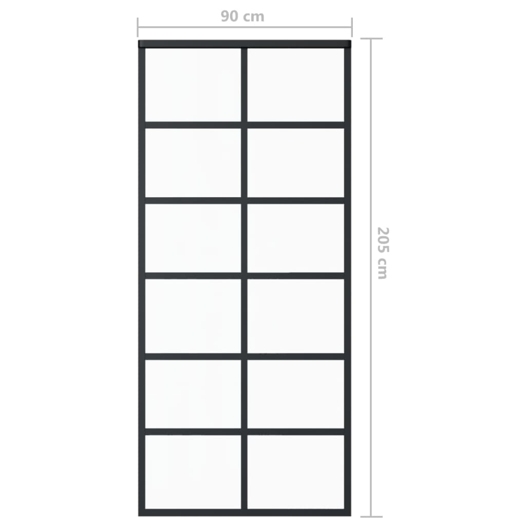 Плъзгаща врата, ESG стъкло и алуминий, 90x205 см, черна