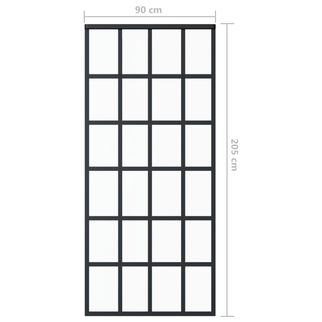 Плъзгаща врата, ESG стъкло и алуминий, 90x205 см, черна