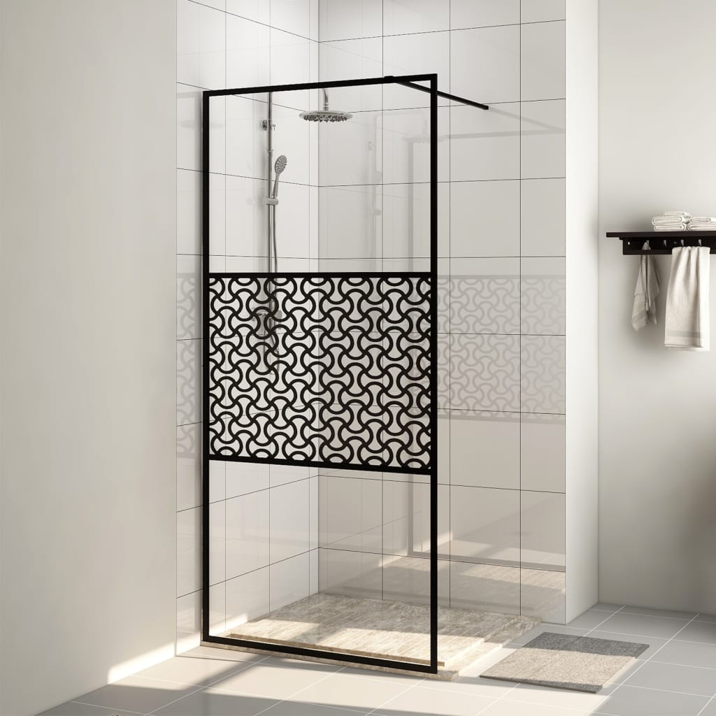 Стена за душ с прозрачно ESG стъкло, 80x195 см, черна