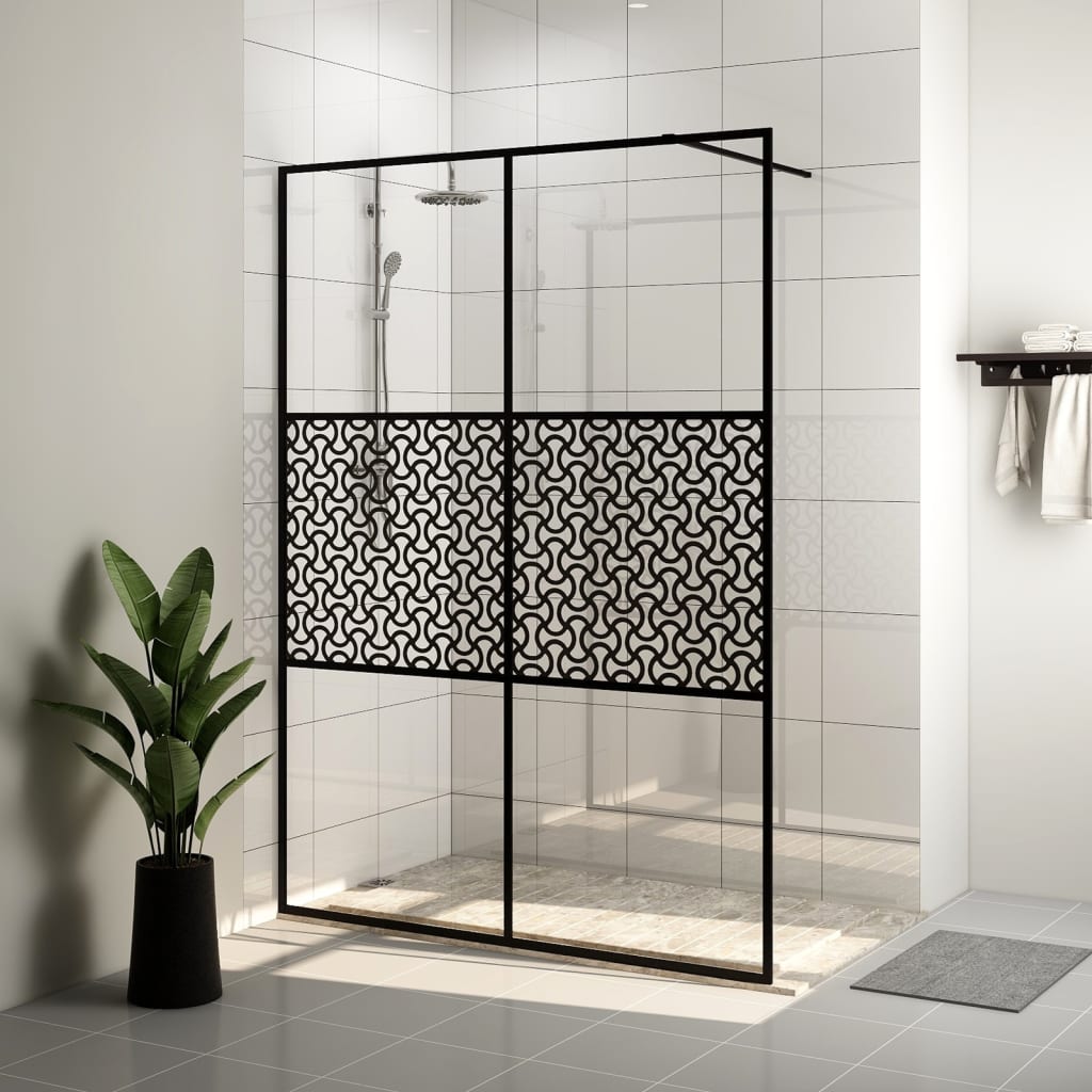 Стена за душ с прозрачно ESG стъкло, 140x195 см, черна
