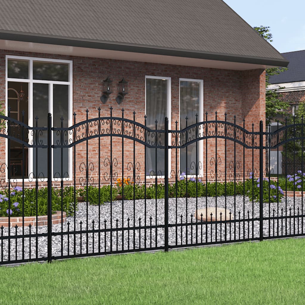 Градинска ограда с пики черна 165 см прахово боядисана стомана