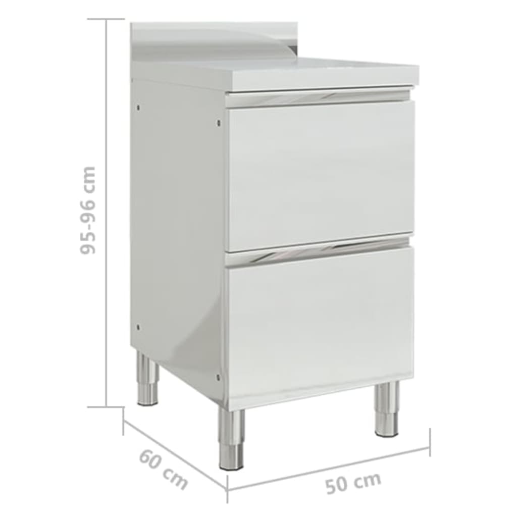 Търговски кухненски шкаф с 2 чекмеджета, неръждаема стомана