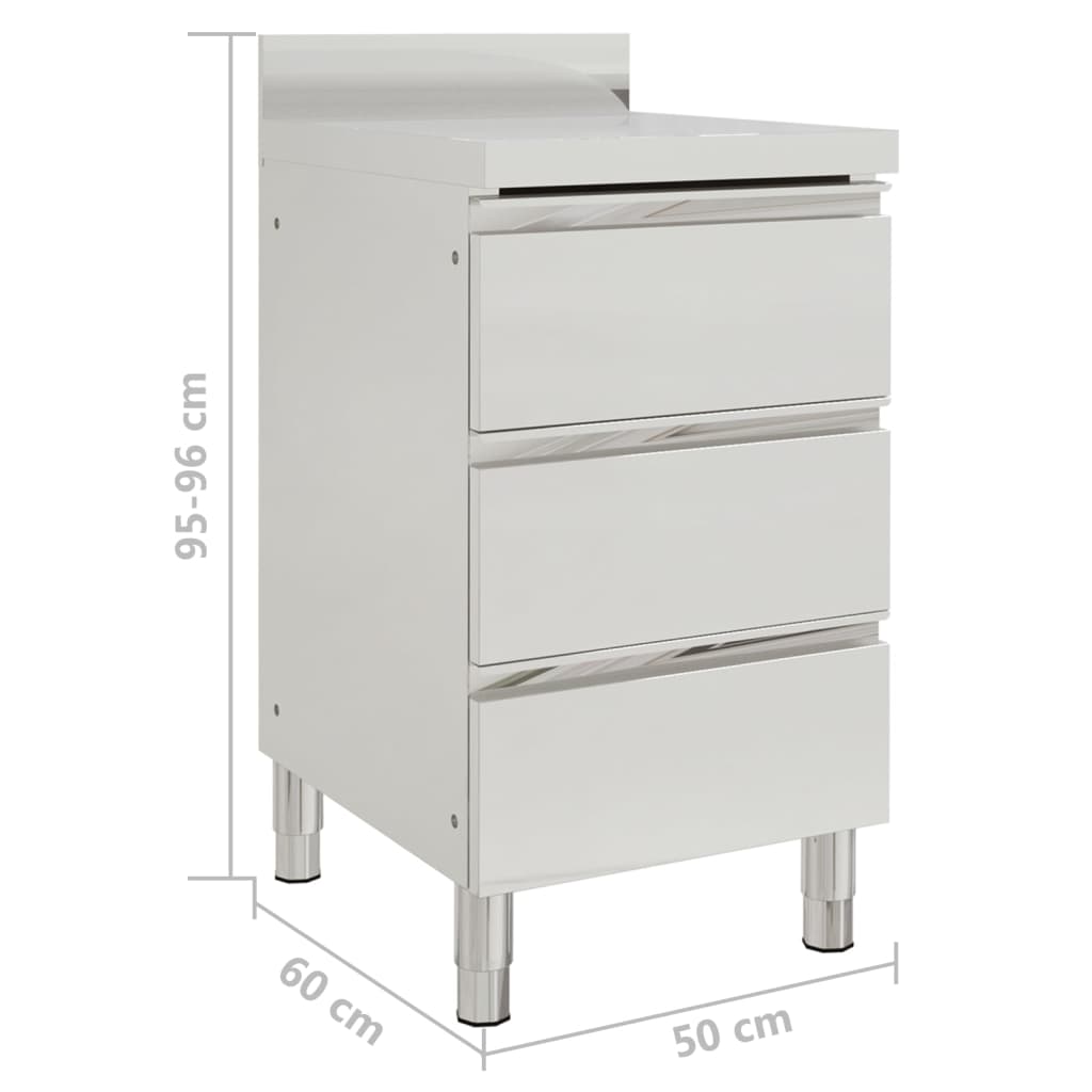 Търговски кухненски шкаф с 3 чекмеджета, неръждаема стомана