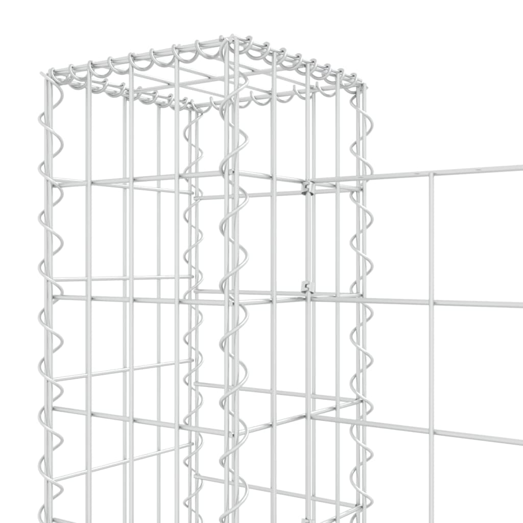 U-образна габионна кошница с 4 стълба, желязо, 380x20x100 см
