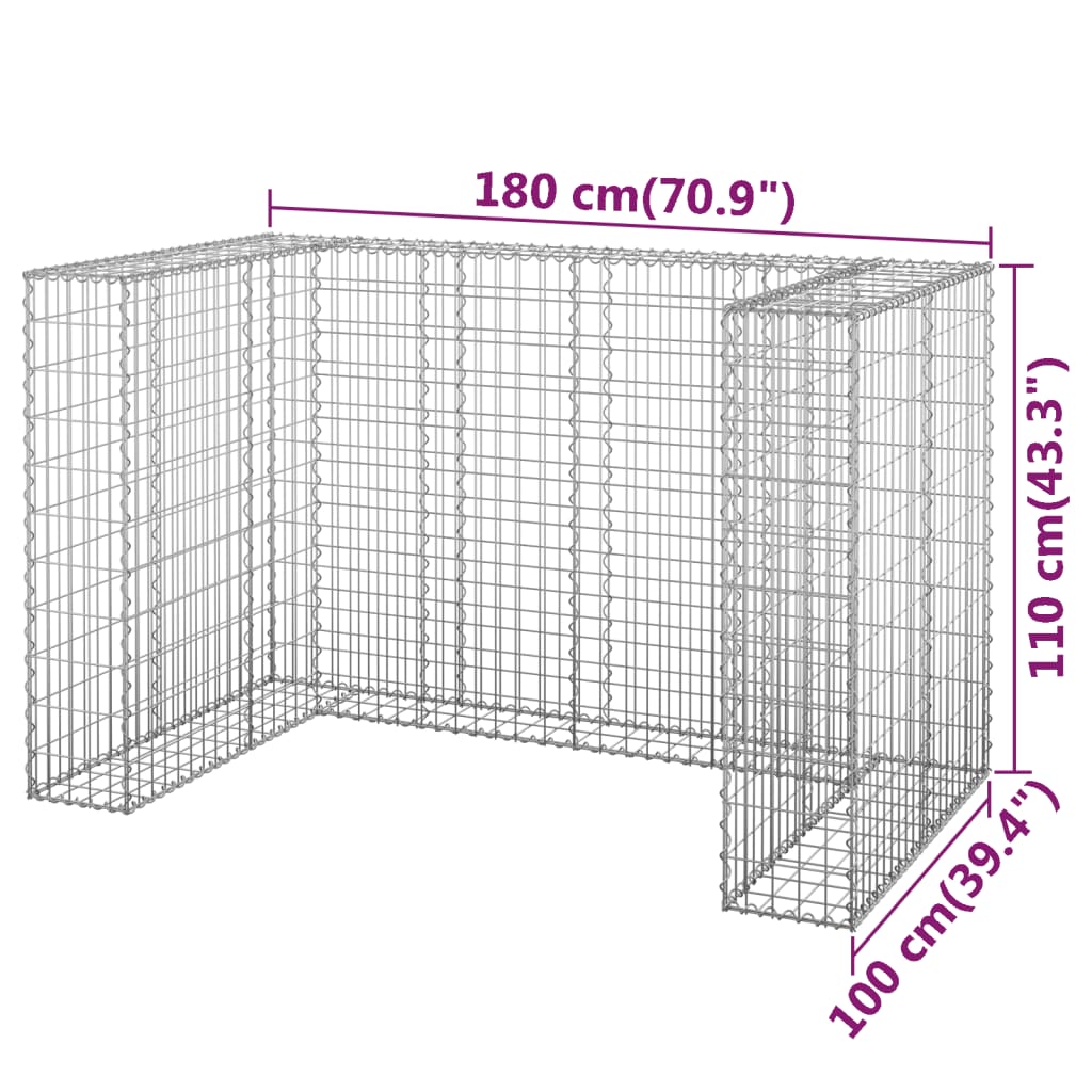 Габионна стена за контейнери поцинкована стомана 180x100x110 см