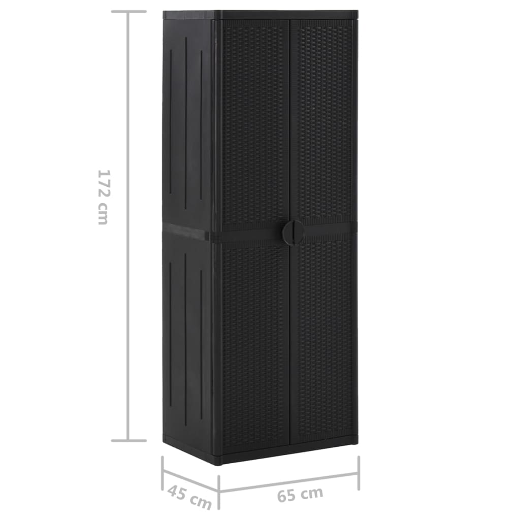 Градински шкаф за съхранение, черен, 65x45x172 см, PP ратан