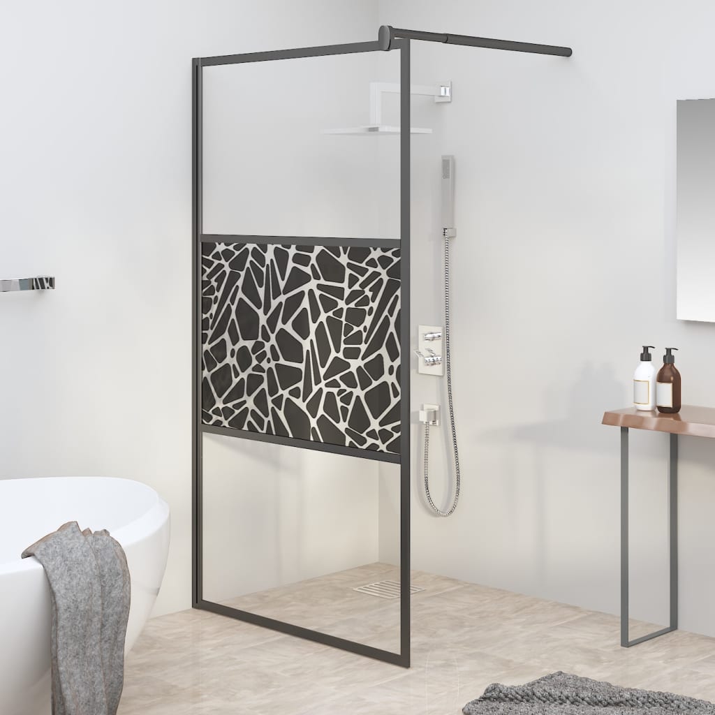 Параван за баня 115x195 см ESG стъкло с каменен дизайн черен