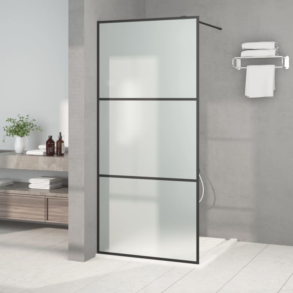 Параван за баня, черен, 90x195 см, матирано ESG стъкло