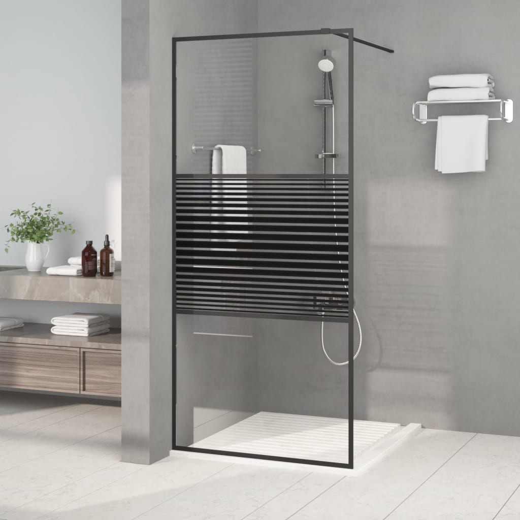 Параван за баня, черен, 90x195 см, прозрачно ESG стъкло