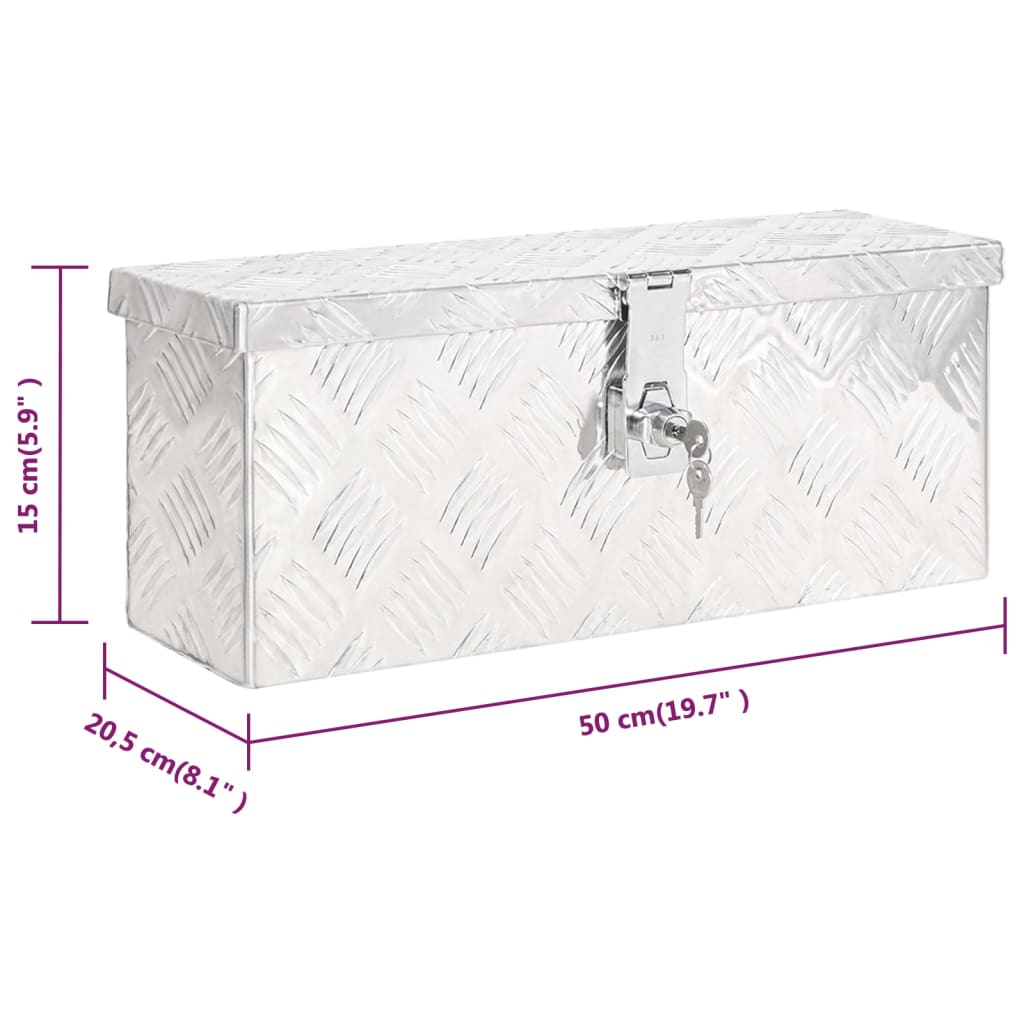 Кутия за съхранение, сребриста, 50x15x20,5 см, алуминий
