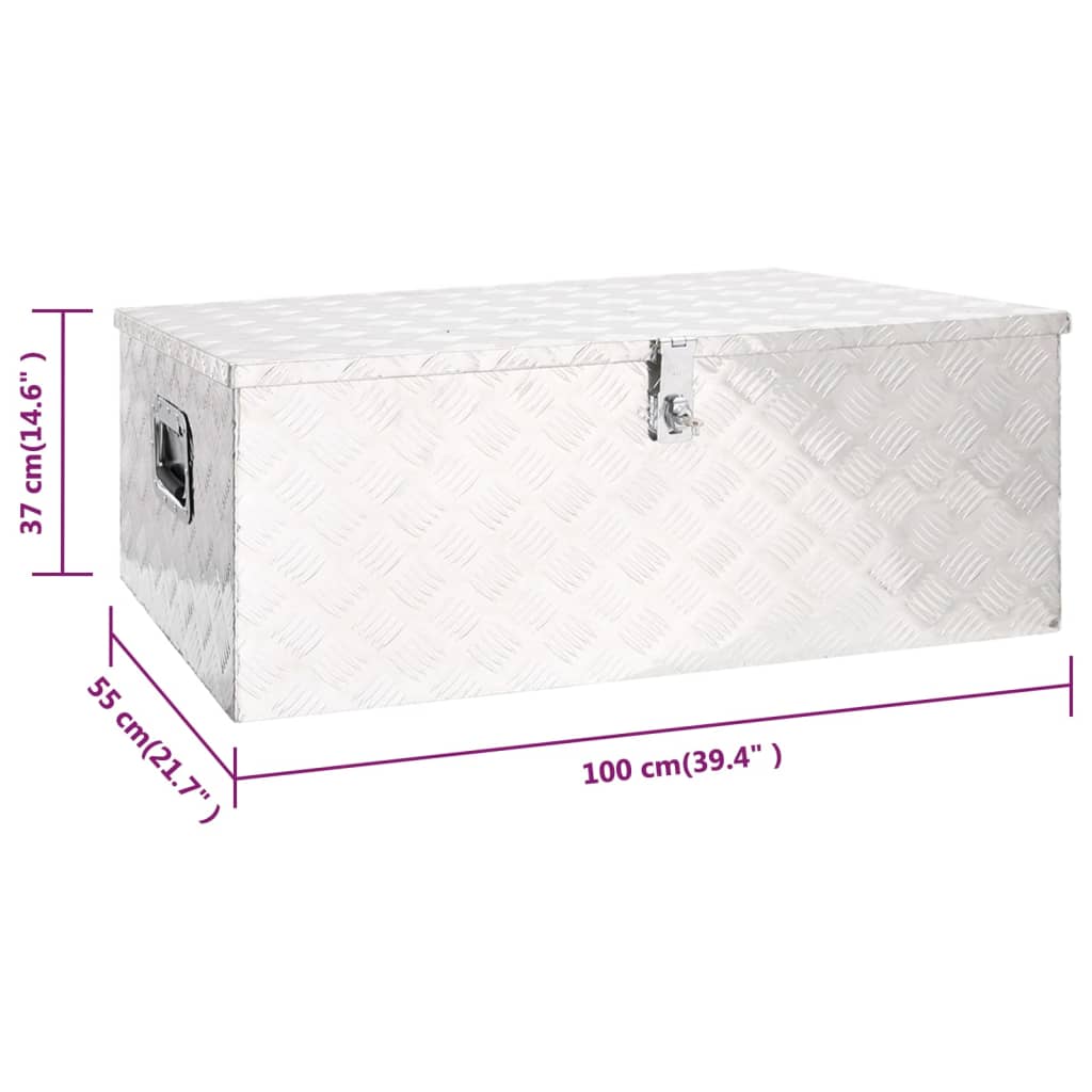 Кутия за съхранение, сребриста, 100x55x37 см, алуминий