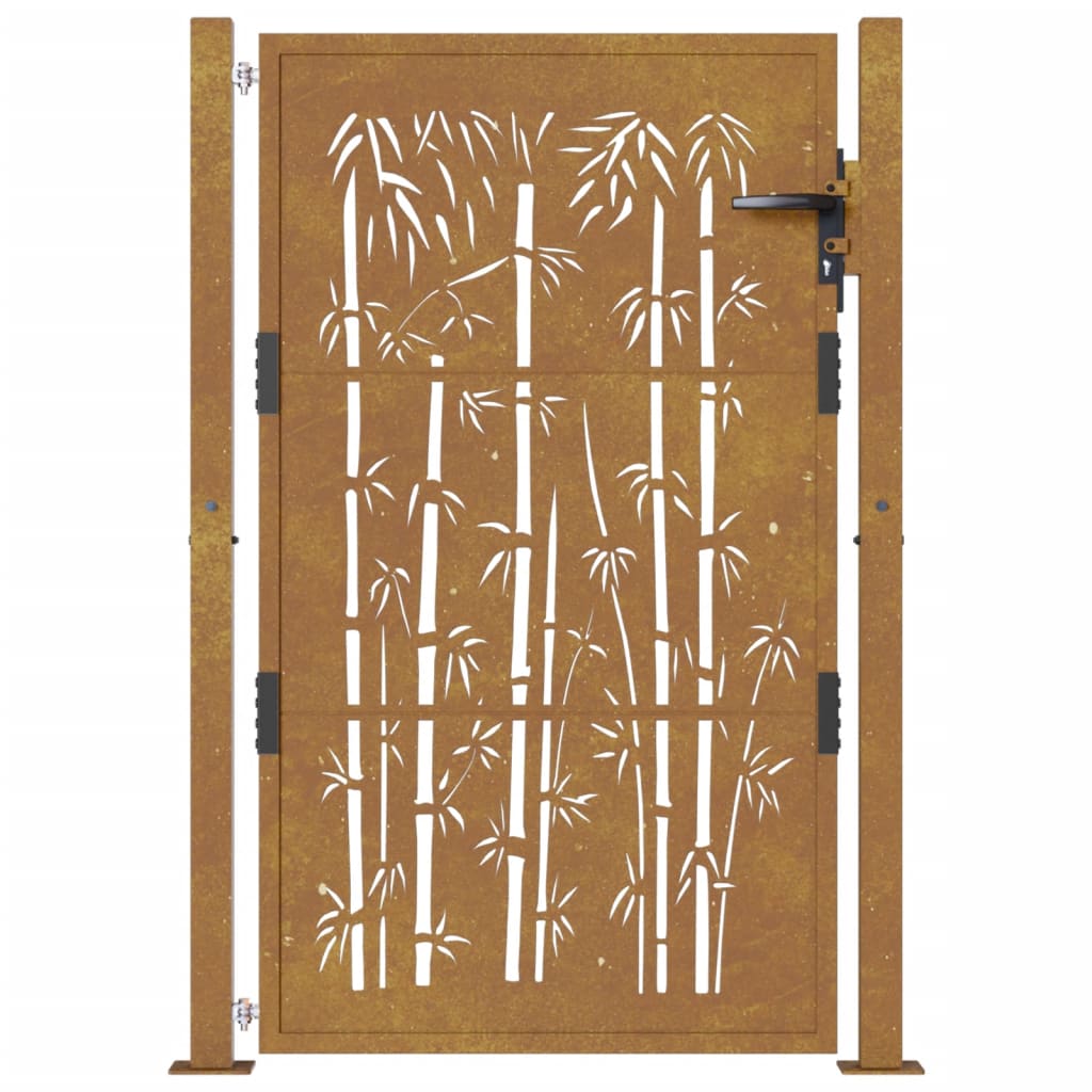 Градинска порта, 105x155 см, кортенова стомана, дизайн с бамбук