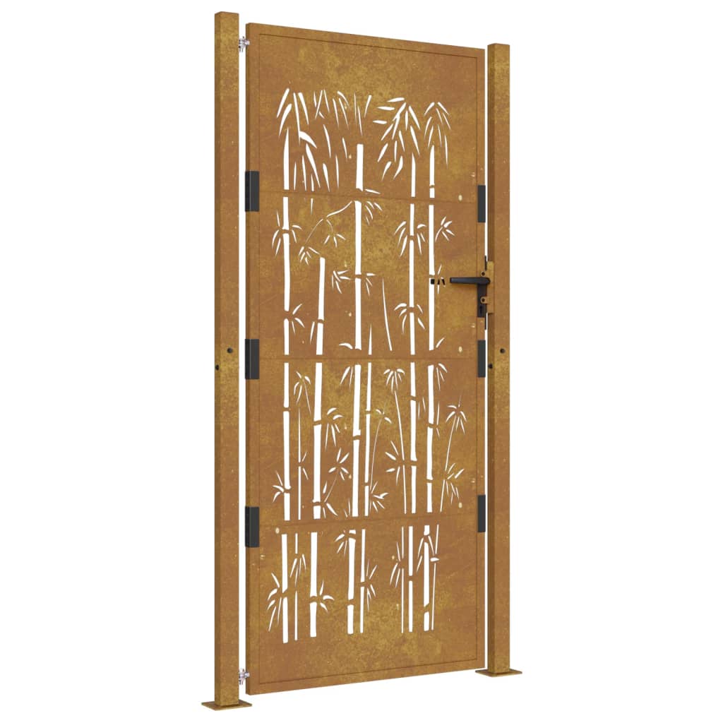 Градинска порта, 105x180 см, кортенова стомана, дизайн с бамбук