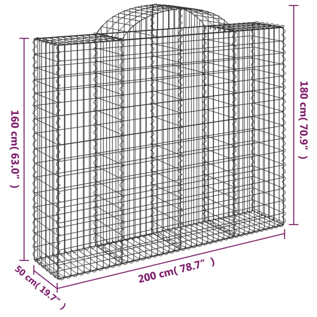 Дъговидна габионна кошница 200x50x160/180 см поцинковано желязо
