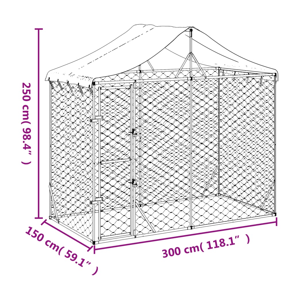 Външна клетка за куче с покрив сребриста 3x1,5x2,5 м стомана