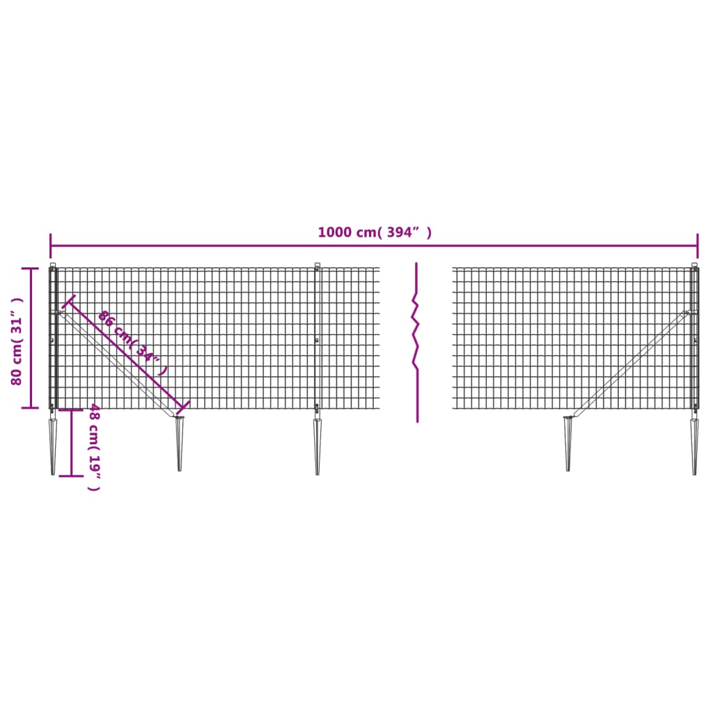 Плетена оградна мрежа с шипове, зелена, 0,8x10 м