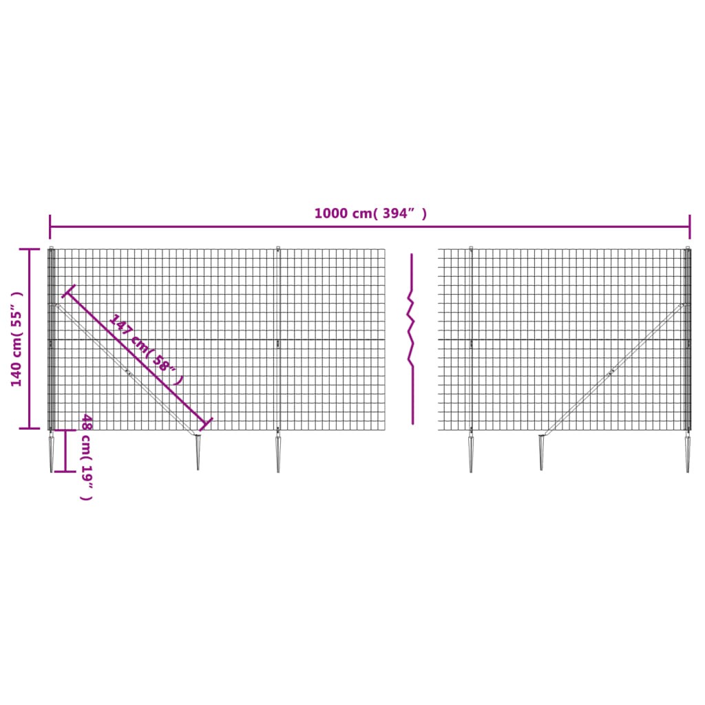 Ограда от телена мрежа с шипове, антрацит, 1,4x10 м