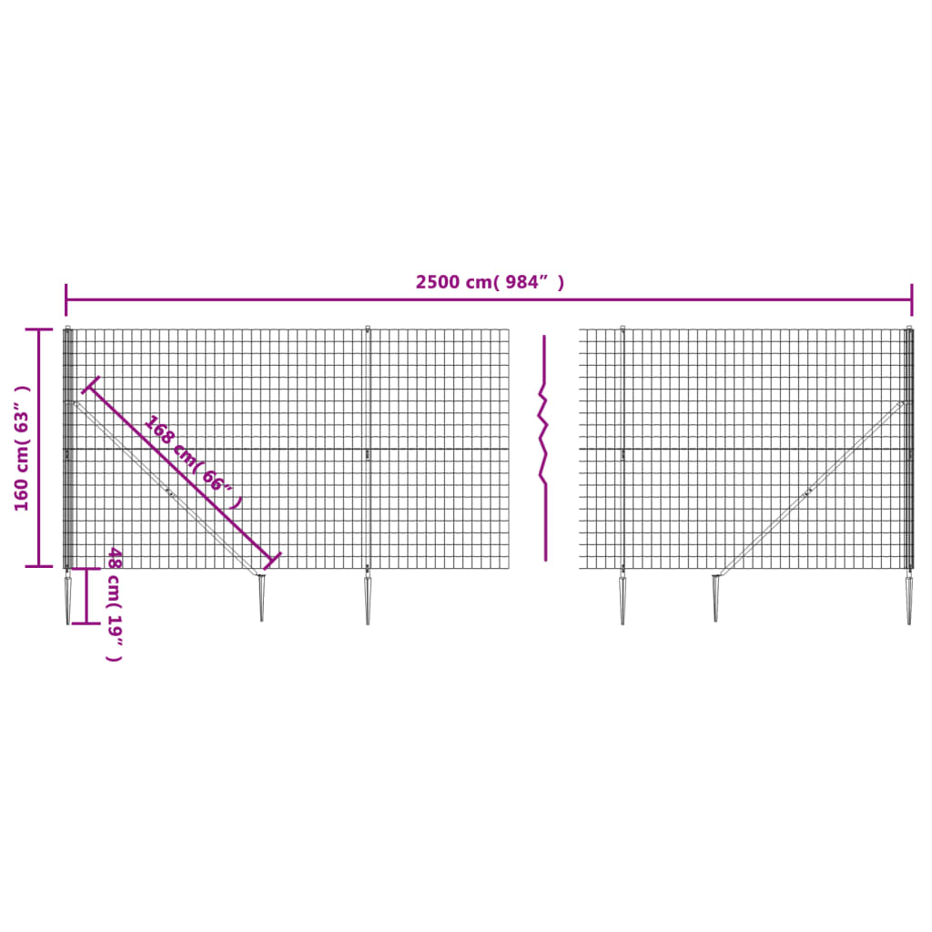 Ограда от телена мрежа с шипове, антрацит, 1,6x25 м