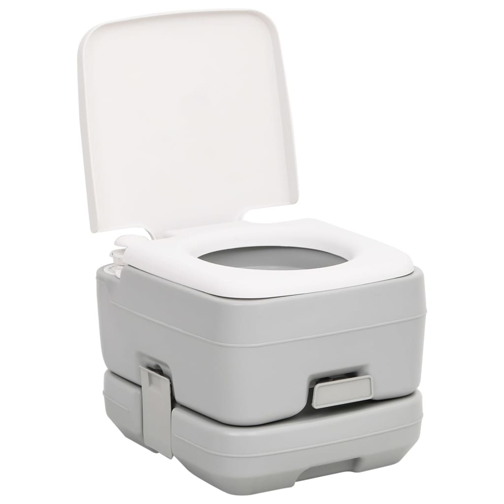 Преносима къмпинг тоалетна, сиво и бяло, 10+10 л, HDPE