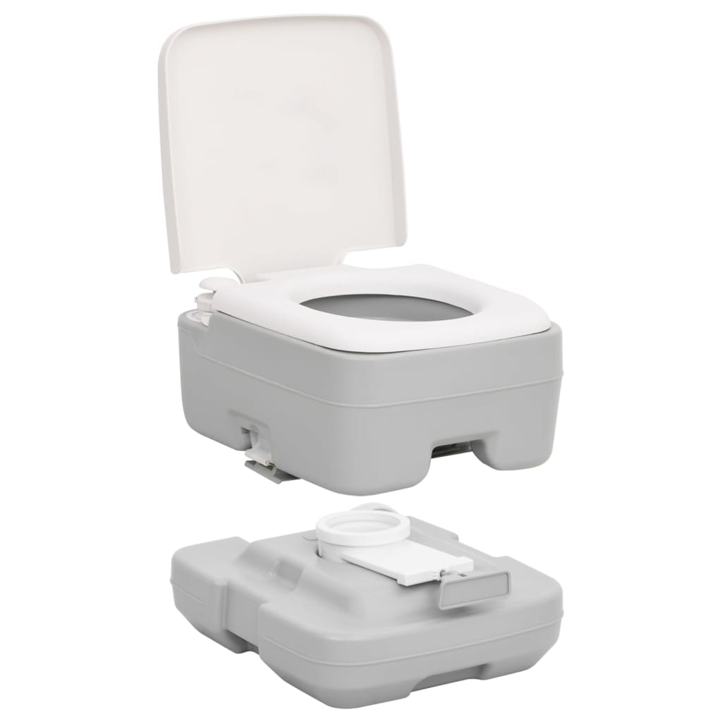 Преносима къмпинг тоалетна, сиво и бяло, 10+10 л, HDPE