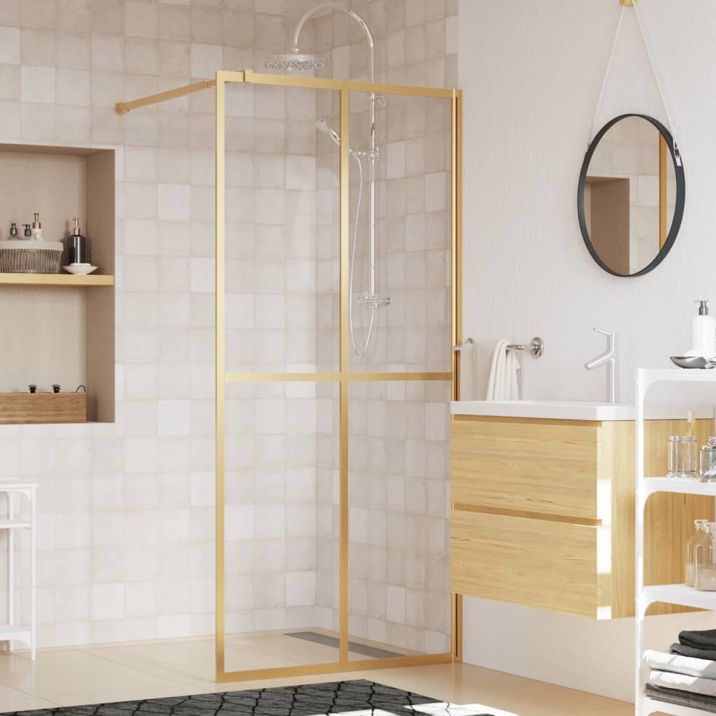 Стена за душ с прозрачно ESG стъкло, златиста, 80x195 см