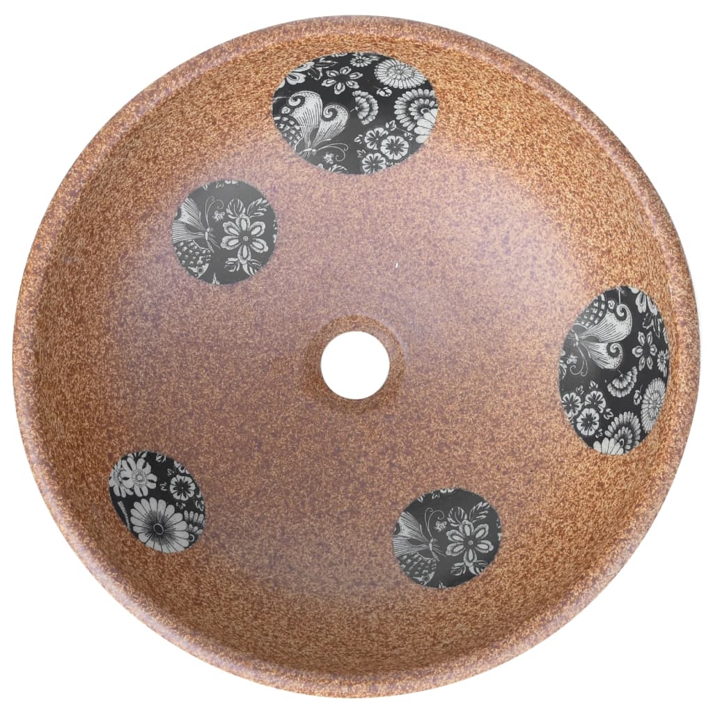 Мивка за плот, кафяво и синьо, кръгла, Φ41x14 см, керамика