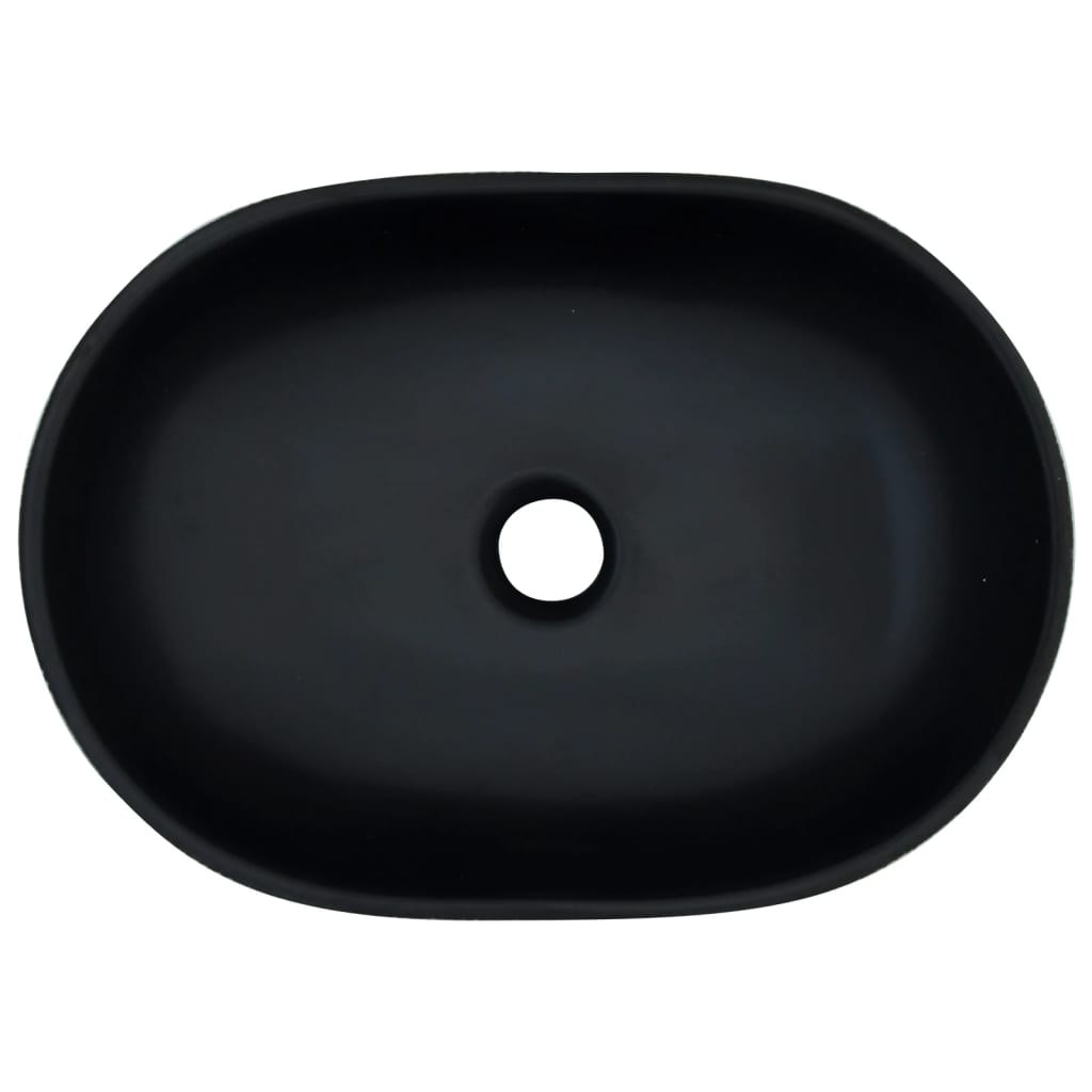 Мивка за плот, черно и сиво, овална, 47x33x13 см, керамика