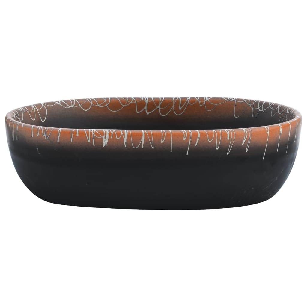 Мивка за плот, черно и оранжево, овална, 47x33x13 см, керамика