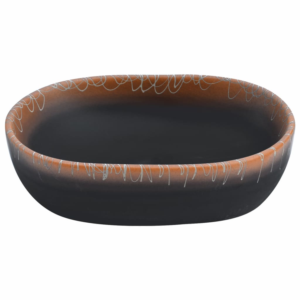 Мивка за плот, черно и оранжево, овална, 47x33x13 см, керамика