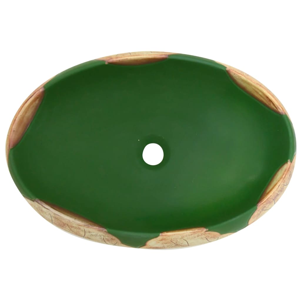 Мивка за плот, зелено и кафяво, овална, 59x40x15 см, керамика