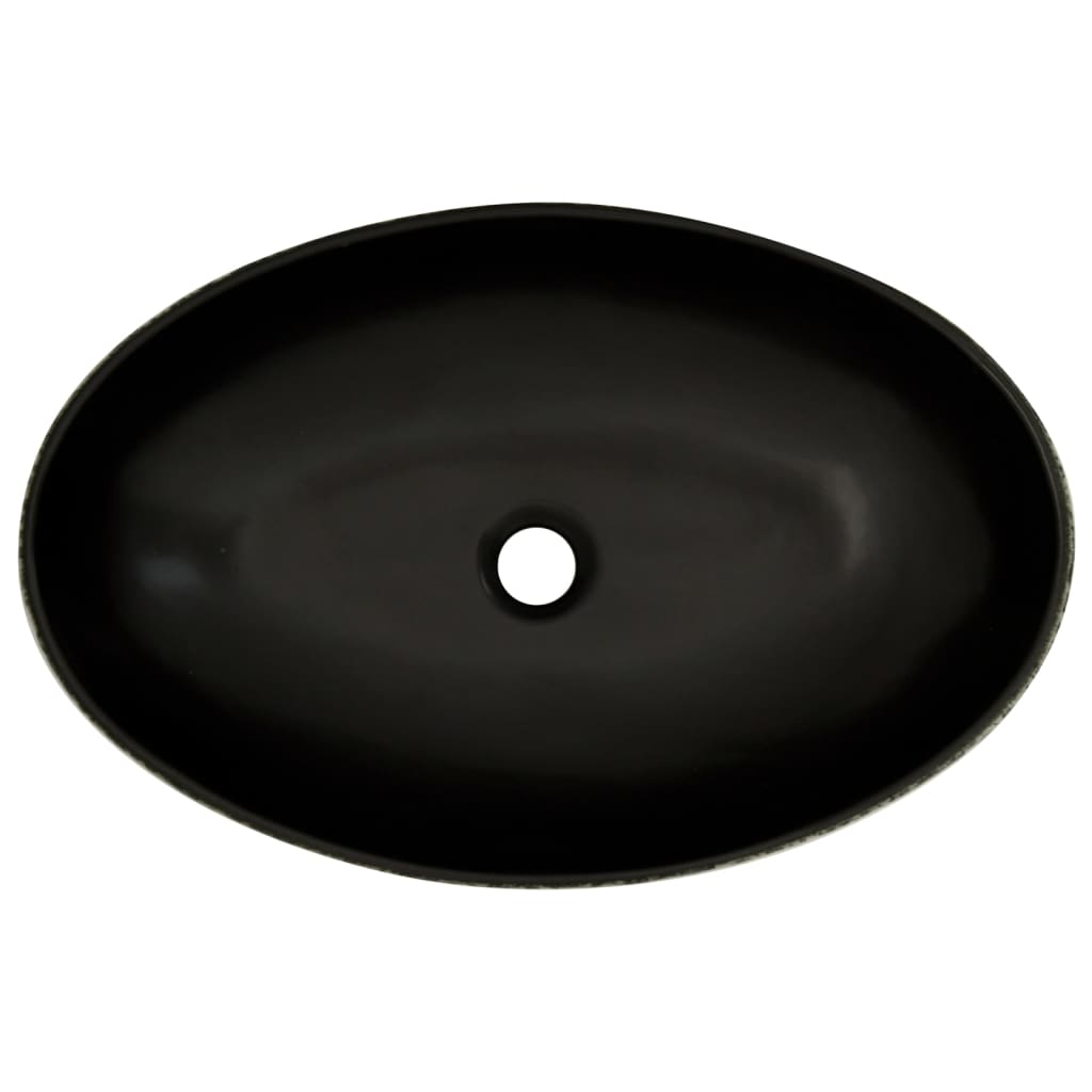 Мивка за плот, черен и син, овална, 56,5x36,5x13,5 см, керамика
