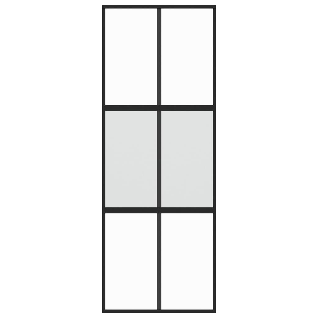 Плъзгаща се врата, черна, 76x205 см, закалено стъкло и алуминий