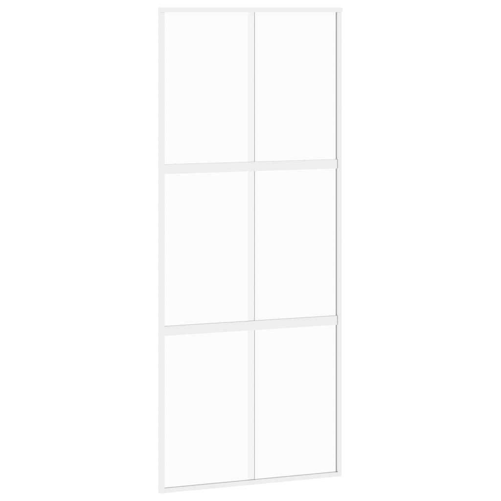 Плъзгаща се врата, бяла, 90x205 см, закалено стъкло и алуминий