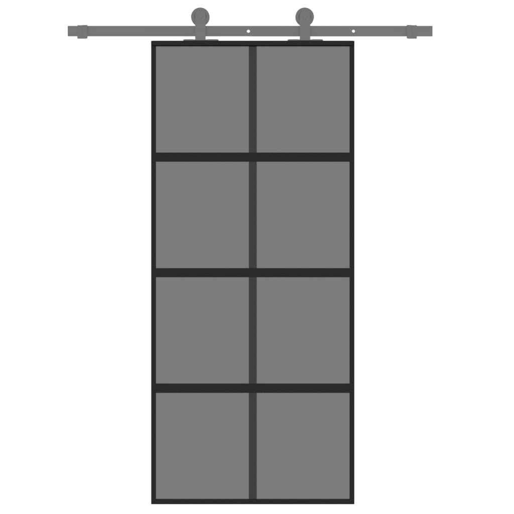 Плъзгаща се врата, черна, 90x205 см, закалено стъкло и алуминий