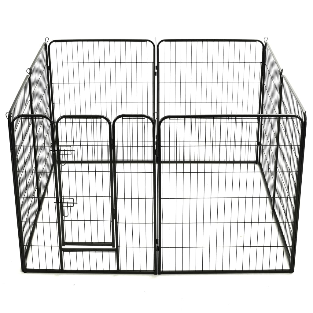 Заграждение за куче, 8 панела, стомана, 80x100 см, черно