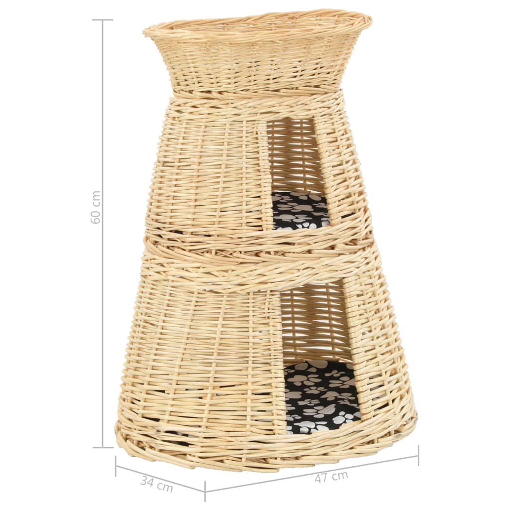 Котешка кошница с възглавници, 47x34x60 см, естествена върба