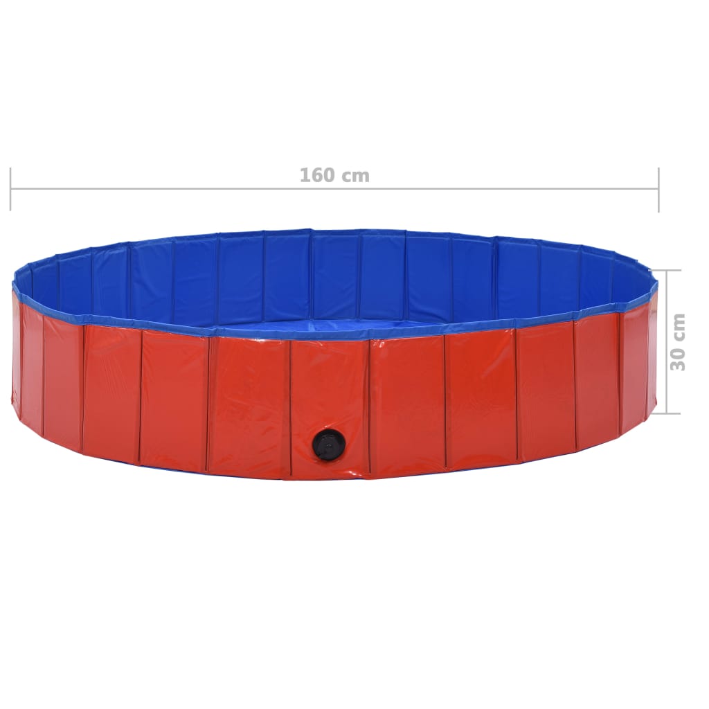 Сгъваем басейн за кучета, червен, 160x30 см, PVC