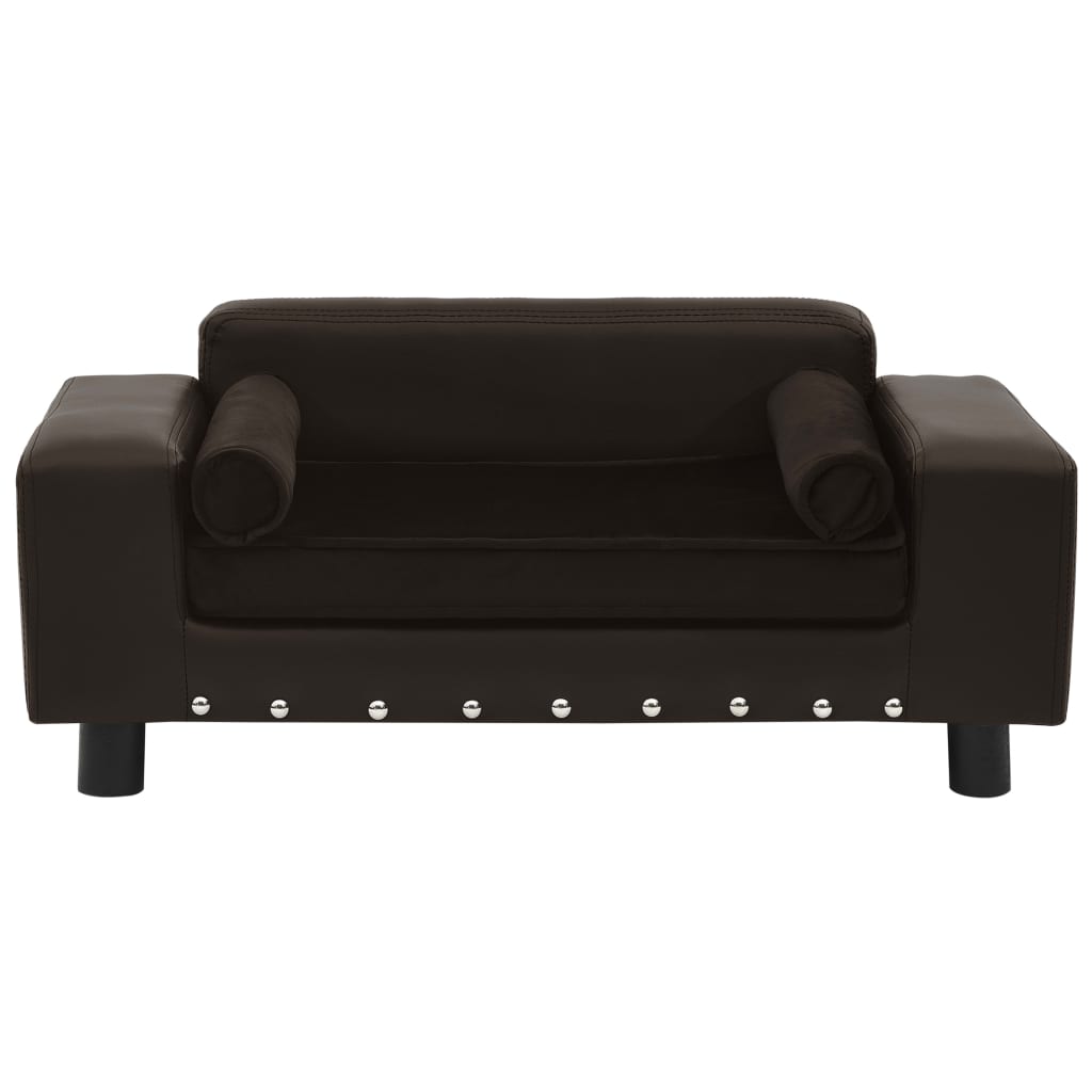 Кучешки диван, кафяв, 81x43x31 см, плюш и изкуствена кожа