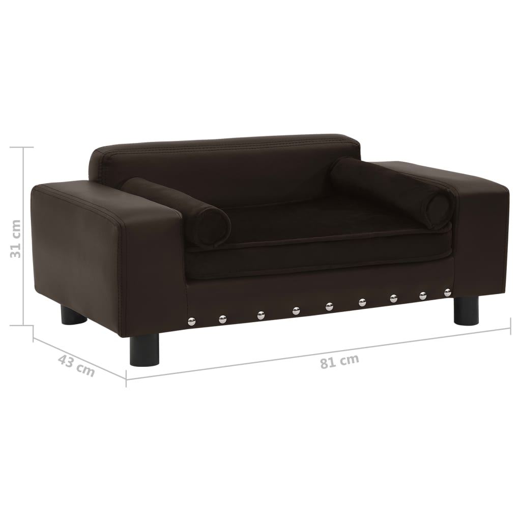 Кучешки диван, кафяв, 81x43x31 см, плюш и изкуствена кожа